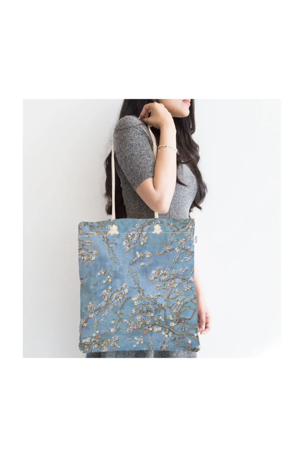 

Женская пляжная сумка, сумка-тоут из ткани на молнии с принтом в виде синих деревьев масляной живописи, летние сумки для покупок