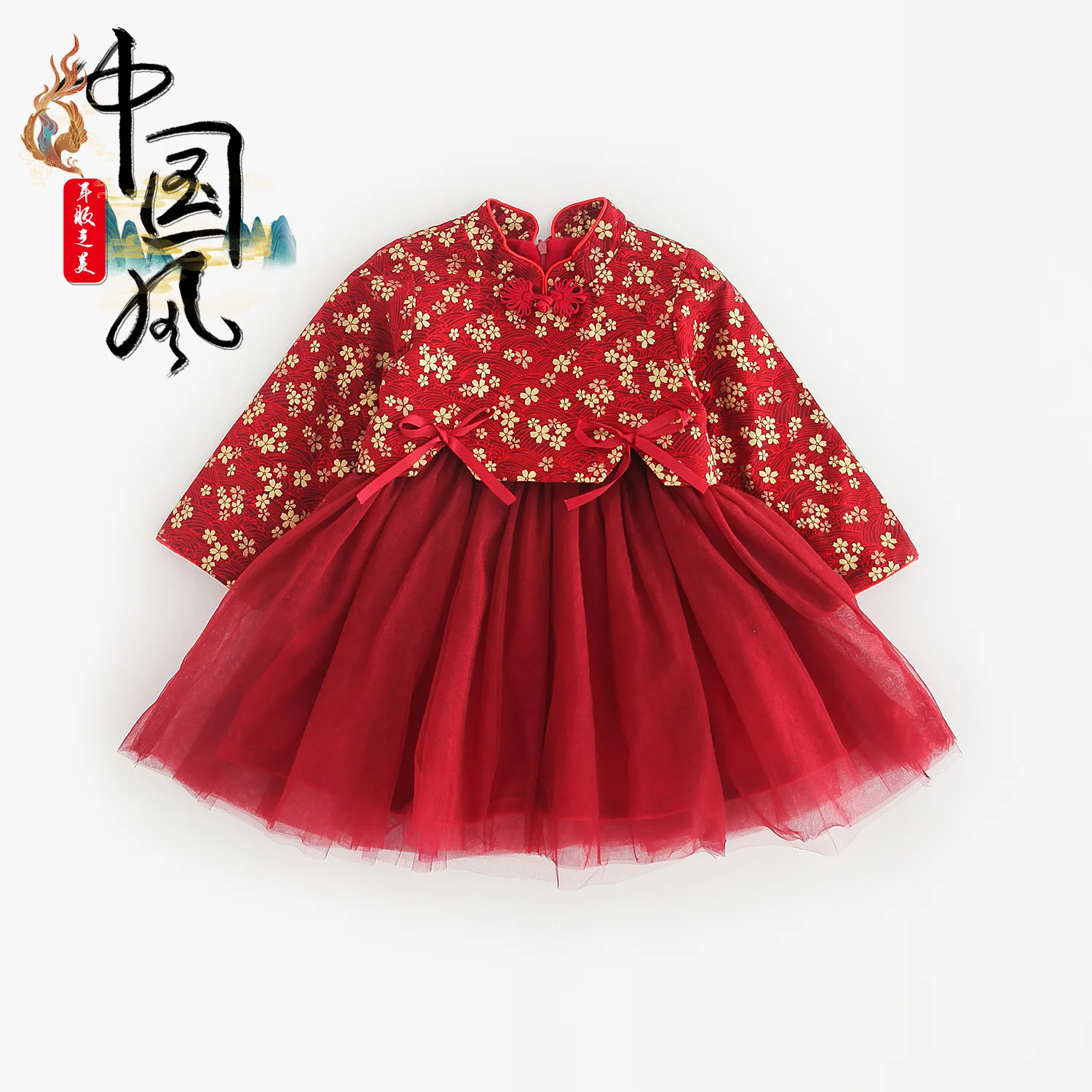 

1pcs/lot Christmas Princess Dress For Girls Thicken Warm Winter Baby Clothes Chinese Style Kids red Dress