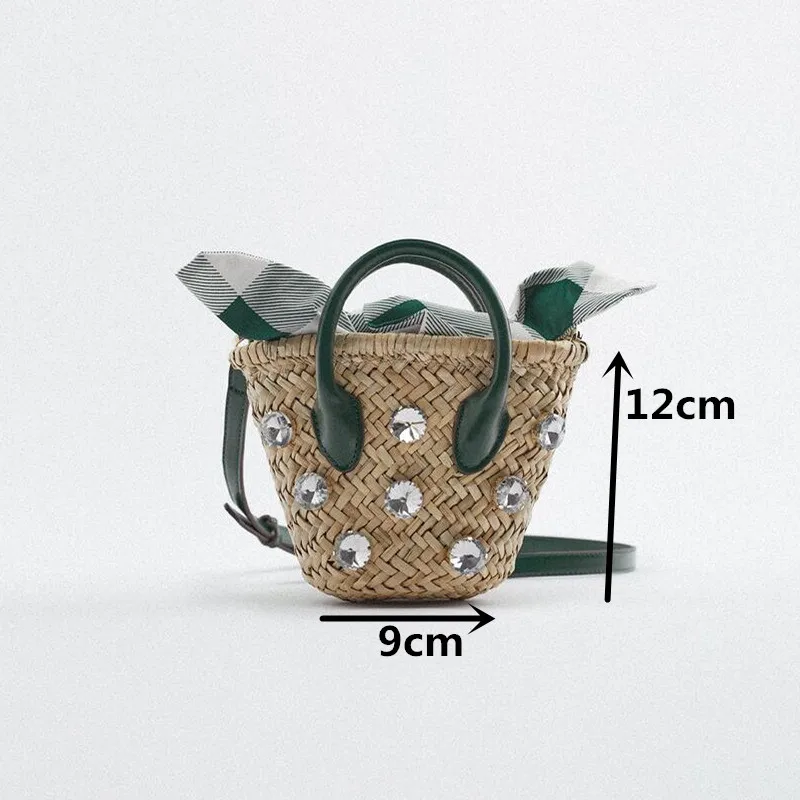 New summer water grass and diamond shoulder bag orange mini woven basket straw hand-held messenger women's |