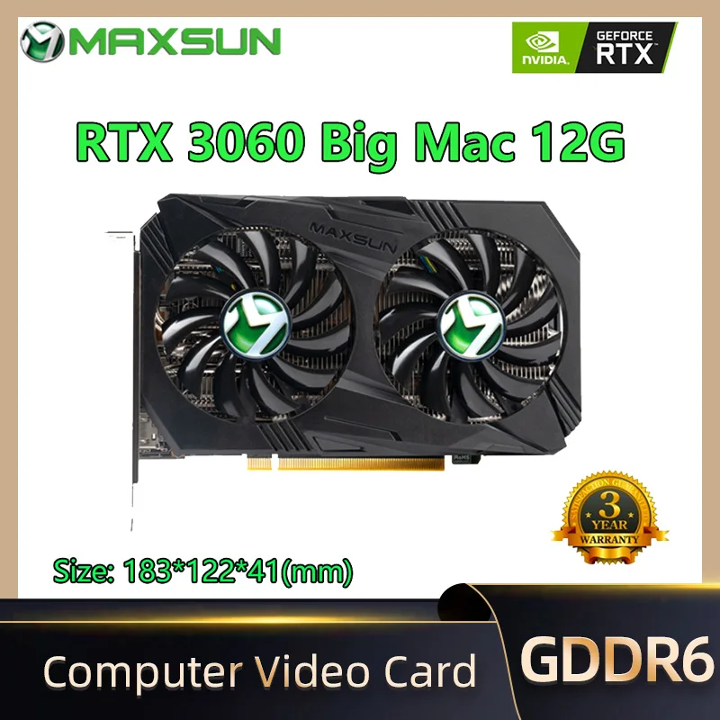 

MAXSUN новые графические карты RTX 3060 Big Mac 12G GDDR6 GPU NVIDIA компьютер ПК 192 бит DP * 3 PCI Express X16 4,0 игровая видеокарта