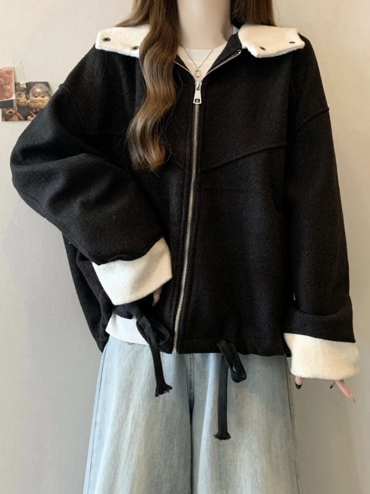 Plus size Fashion Warm Lamb Wool Hoodie Women 2024 New Winter Chubby Girl Slimming Cardigan Top