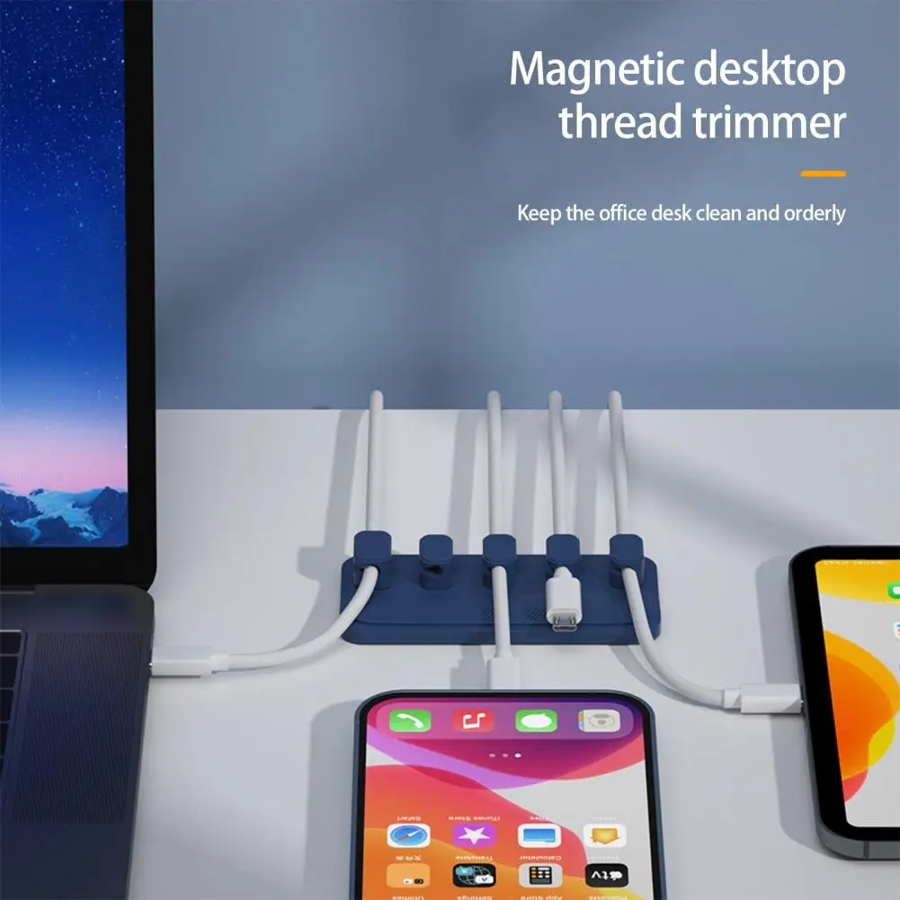 

Cable Clip Practical Non-shedding Silicone 5 Holes Compact Design Desk Cable Clips Home Supply