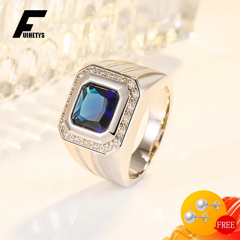 

Trendy 925 Silver Jewelry Rings for Women Men Created Sapphire Zircon Gemstone Finger Ring Wedding Promise Party Gift Ornaments