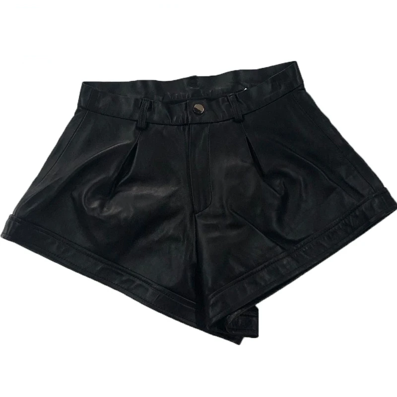 Tajiyane Genuine Leather Shorts Women's Wide-leg Leather Pants Spring New Leather A-line Ultra-shorts Women's Clothing FCY058