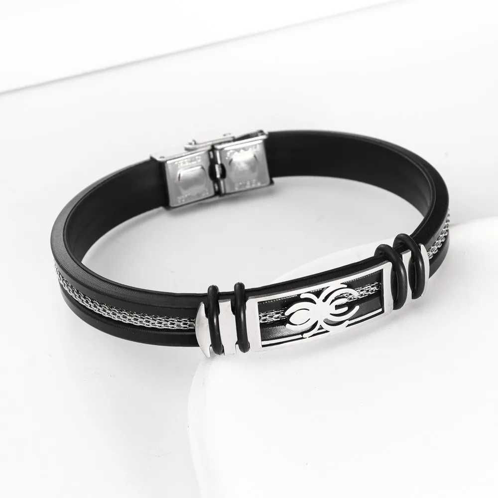 Модный мужской браслет из силикона и нержавеющей стали