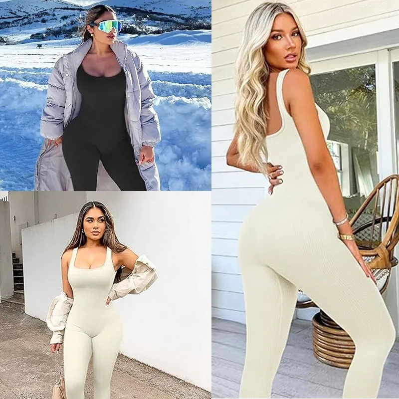 GUUDIA с квадратным вырезом бесшовные ребристые цельные комбинезоны без рукавов