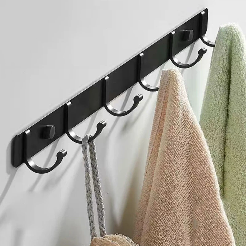 

Space Aluminum Black Wall Hook Bathroom Towel Holder On The Door Back Hanging Clothes Bag Hooks Kitchen Storage To Save Space