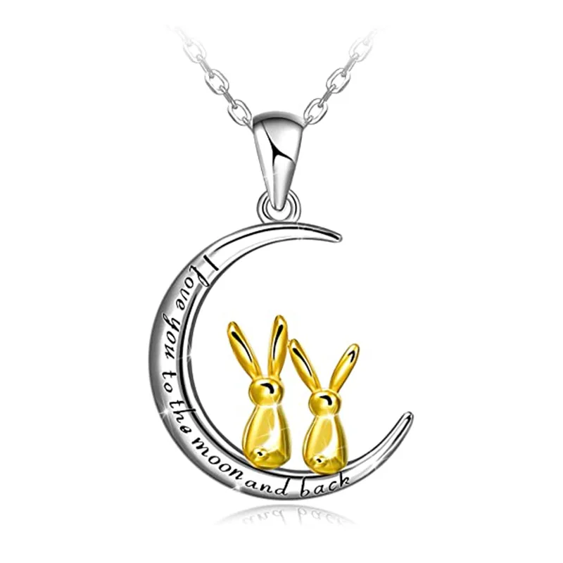 

Fashion Cute Moon Rabbit Pendant Necklaces For Women Vintage Luxury Engraved Letter Collar Chain Gothic Jewelry Accessories Gift