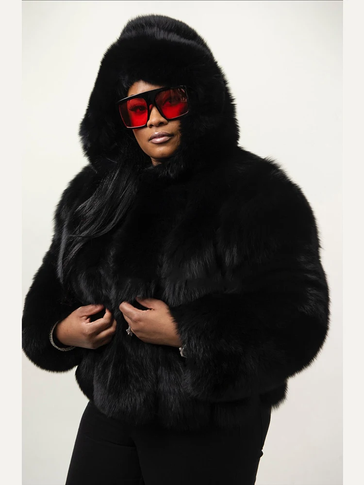 Winter Warm Thicken Real Fox Fur Coat Women Casual Lapel Solid Loose Outertwear Cozy Furry Fur Jacket Female 2022 New enlarge