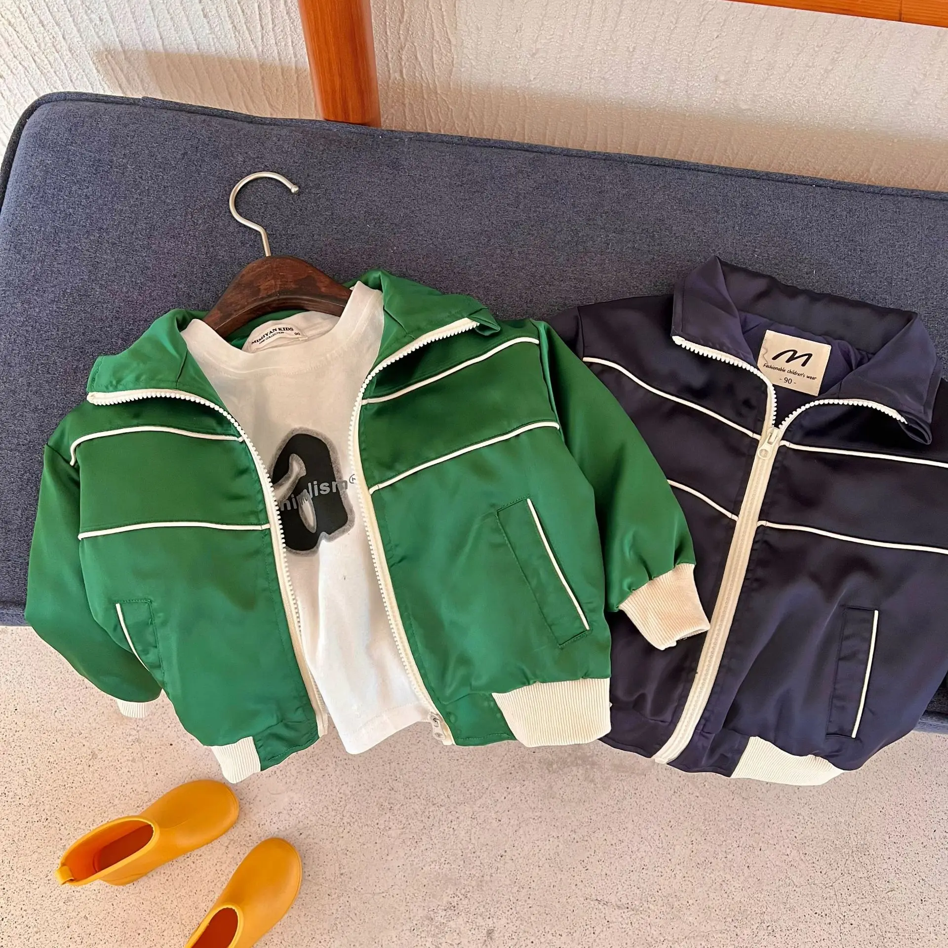 

Children's Jacket 2022 Autumn New Boys Girls Solid Color Short Lapel Coat