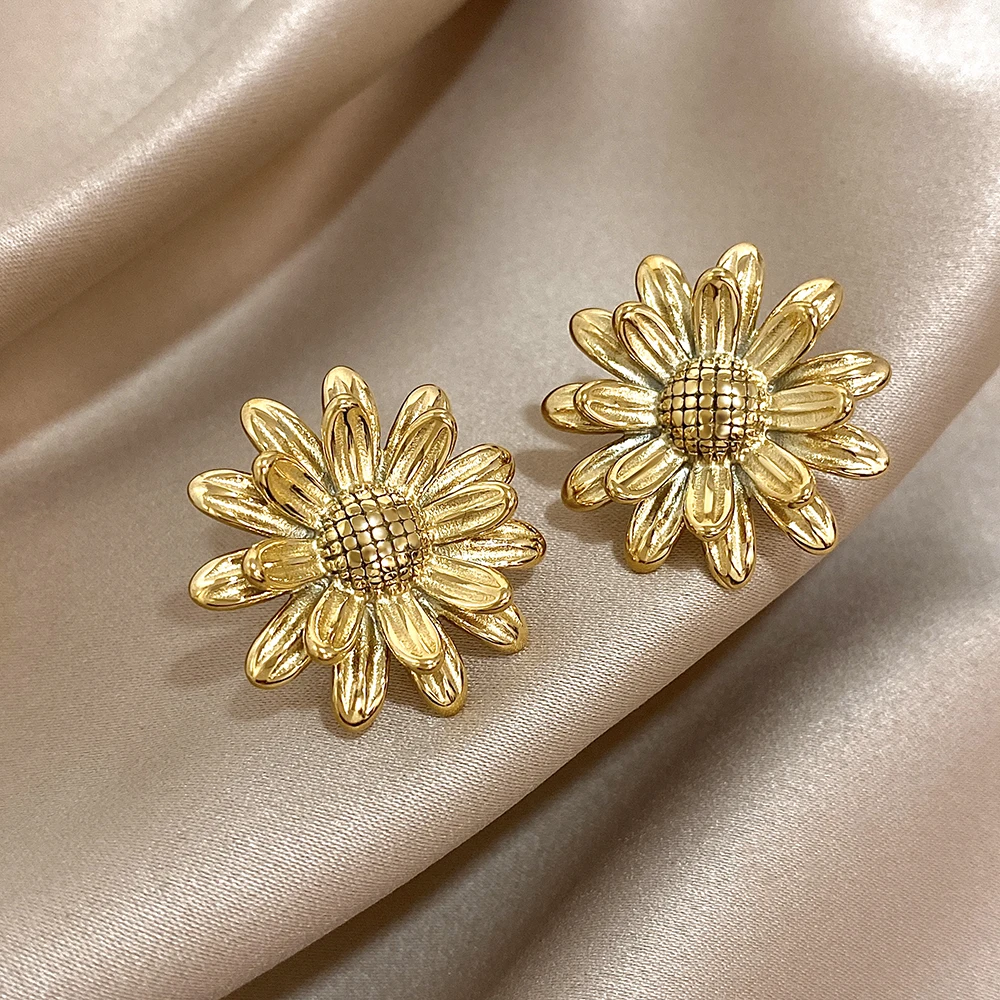 Flashbuy модные серьги-гвоздики из нержавеющей стали в стиле ретро с подсолнухом для