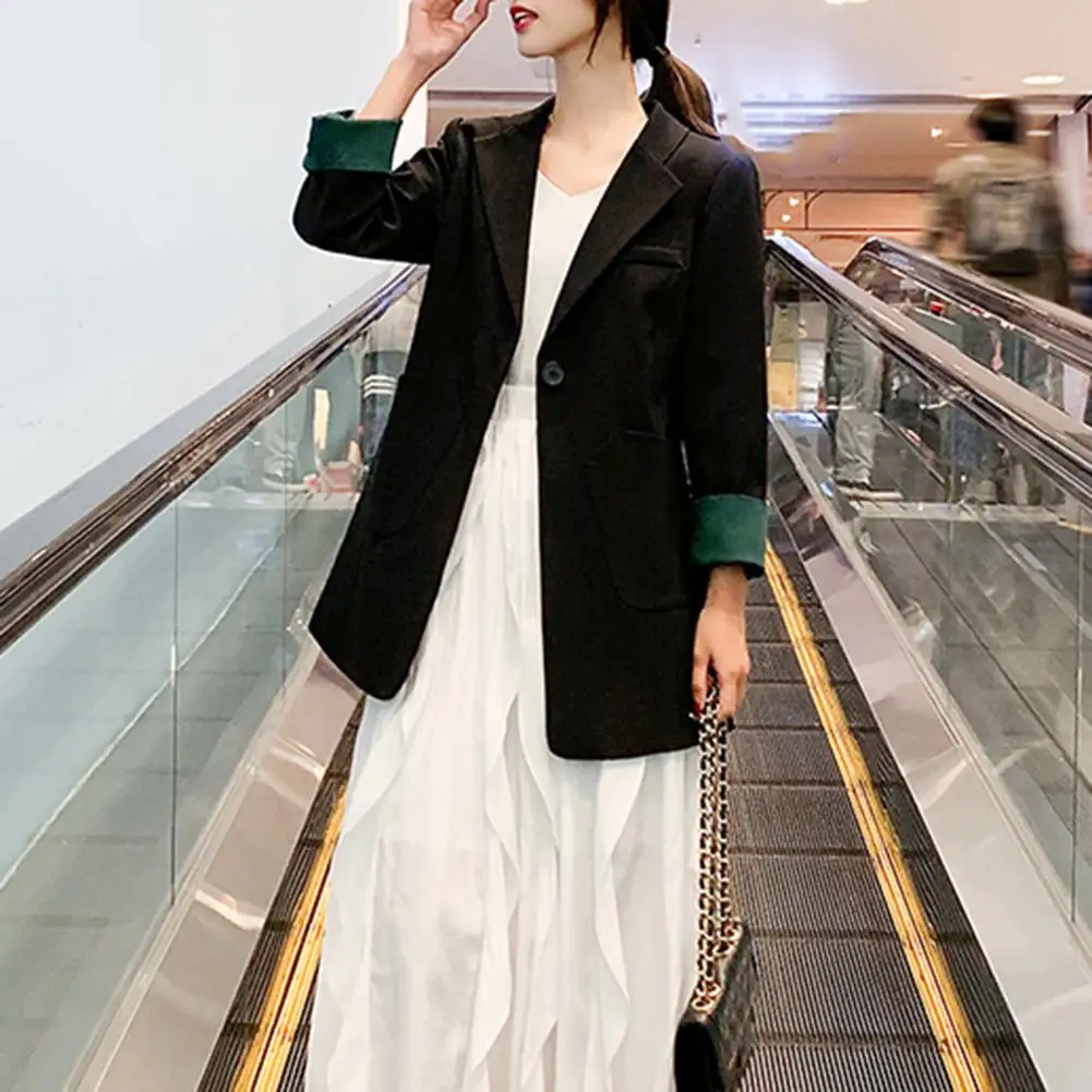 

Suit Coat Elegant Mid-length with Lapel Long Sleeves Big Pockets for Spring Autumn Suit Coat for Women Women Basic