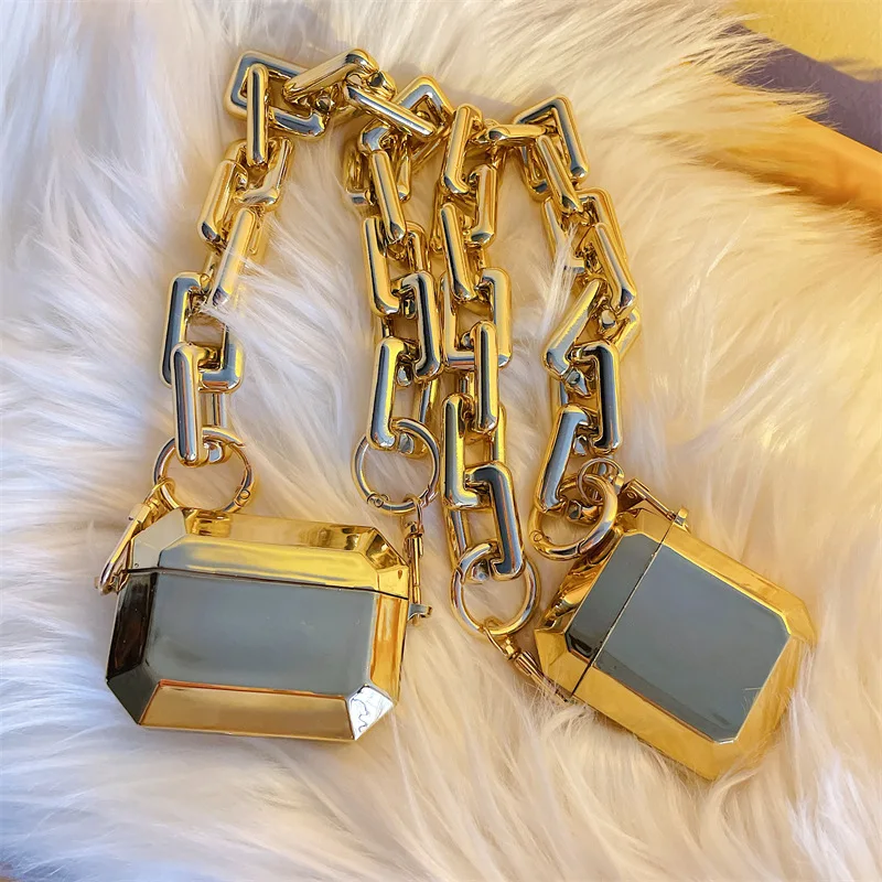 

Diamond Electroplated Gold Chains Case for AirPods 1 2 3 Pro Case Cover Bluetooth Earbuds Charging Box Protective Cases