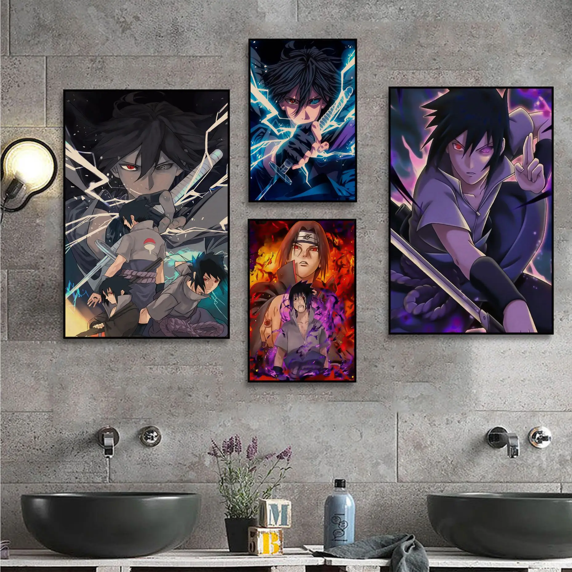 

Bandai Anime Sasuke Uchiha Classic Movie Posters Retro Kraft Paper Sticker DIY Room Bar Cafe Posters Wall Stickers