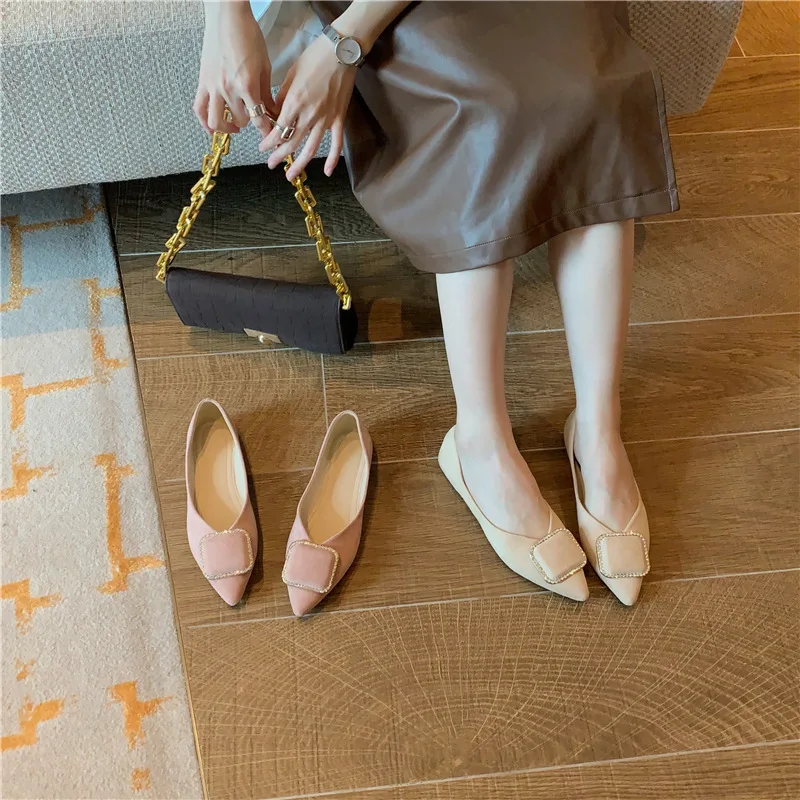 

Pointed Toe Crystal Shoes Woman 2022 Casual Female Sneakers Buckle Modis Shallow Mouth Flats Rhinestone New Summer Cute Dress So