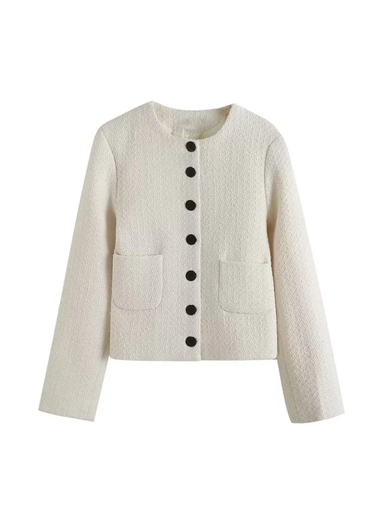 

Женская винтажная куртка на пуговицах BM & MD & ZA, повседневная куртка с длинным рукавом и круглым вырезом, верхняя одежда, 2022