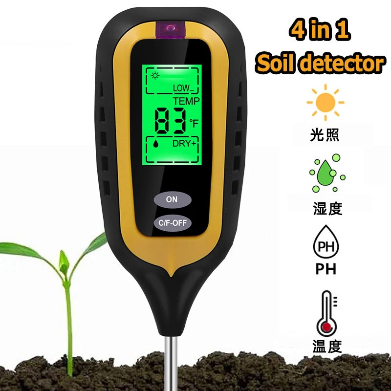 

4 In 1 Digital soil tester Soil PH Monitor Temperature Moisture meter soil detector Sunlight Tester for Gardening Plants Farming