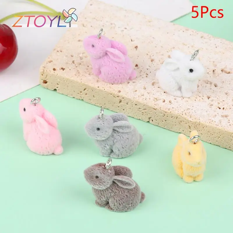 

5Pcs Cartoon Flocking Rabbit Charms DIY Keychain Necklaces Bracelets Earring Bunny Pendant Keyring Jewelry Making Accessories