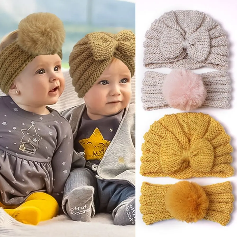 

Plush Ball Warm Children Headwear Kids Headband Hat Hair Band Set Bonnet Baby Knitted Hat Toddler Beanies Cap