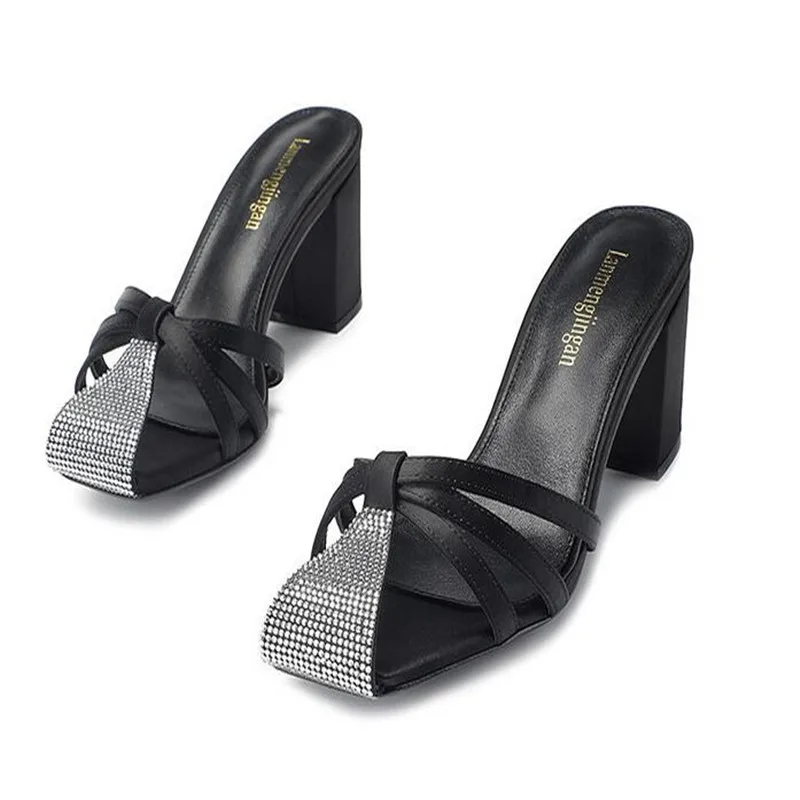 2023 summer new rhinestone slippers women's shoes comfortable summer sandals shoes breathable high-heeled sandals