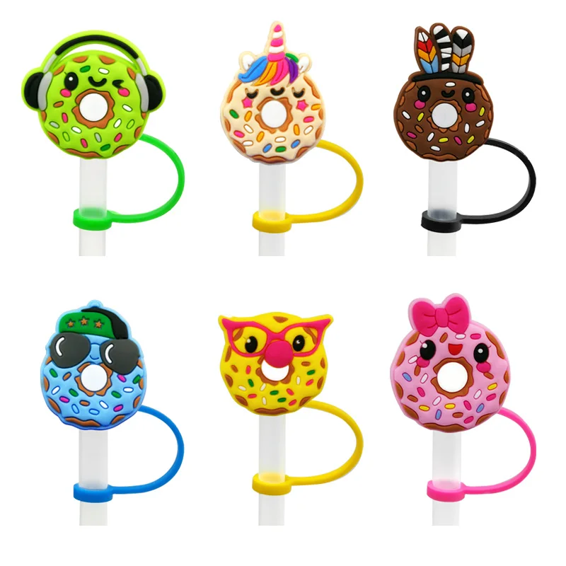 1PCS PVC Straw Cover Cute Style Lovely Donut Pattern Straw Charms Airtight Dust Cap Splash Proof Drinking Reusable Straw Topper images - 6