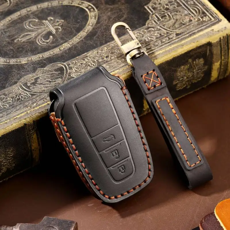 

Luxury Car Key Case Cover Fob Protector Genuine Leather Accessories Keychain for Toyota Carola Vios Auto Keyring Shell Holder