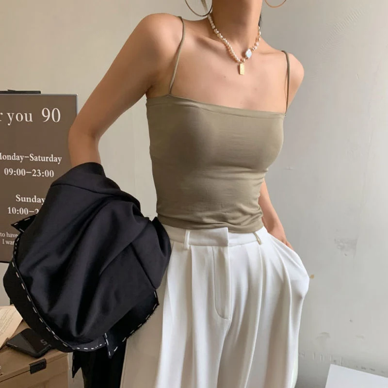 

2022 New Sexy Bralette Top Tanks for Women Harajuku Seamless Chest Pad Wearing Push Up Bras Lingerie Thin Strap Camis Sling