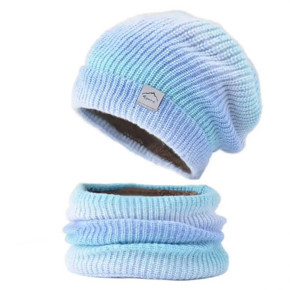 Winter Hat Women Warm Fleece Gradient Wool Hat Thickened Outdoor Ear Protection Knitted Cap Scarf Two-piece Set  Beanies Caps