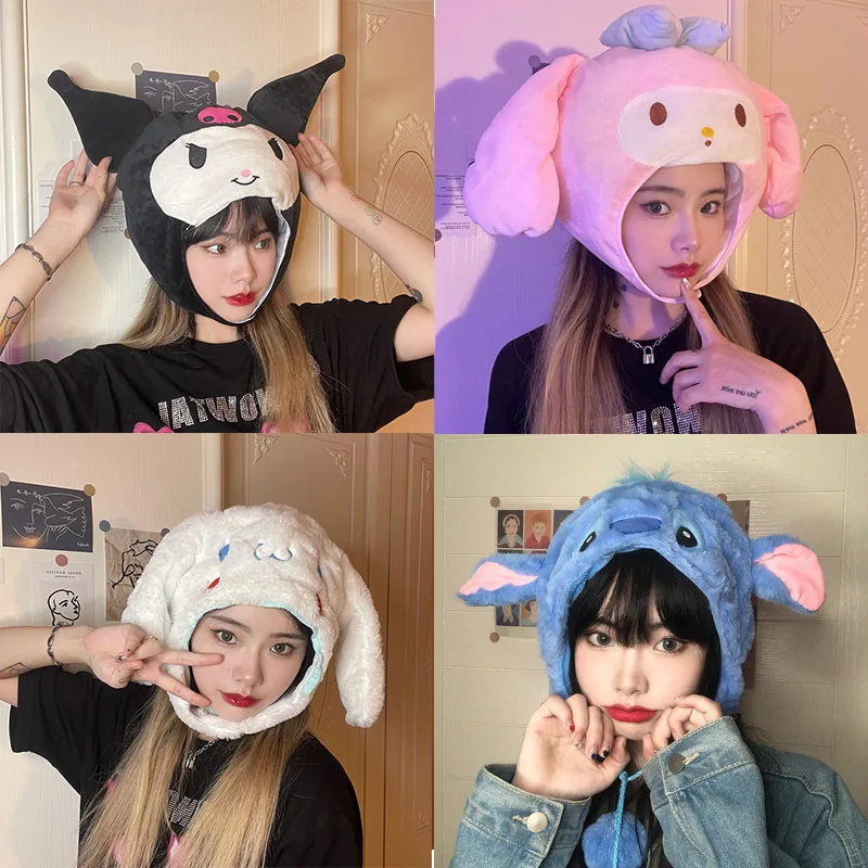 

Y2K стиль Kuromi My Melody Cinnamoroll Косплей Декор шапка аниме Sitich Spoof головной убор Kawaii смешной реквизит для фотографий плюшевая теплая шапка игрушка