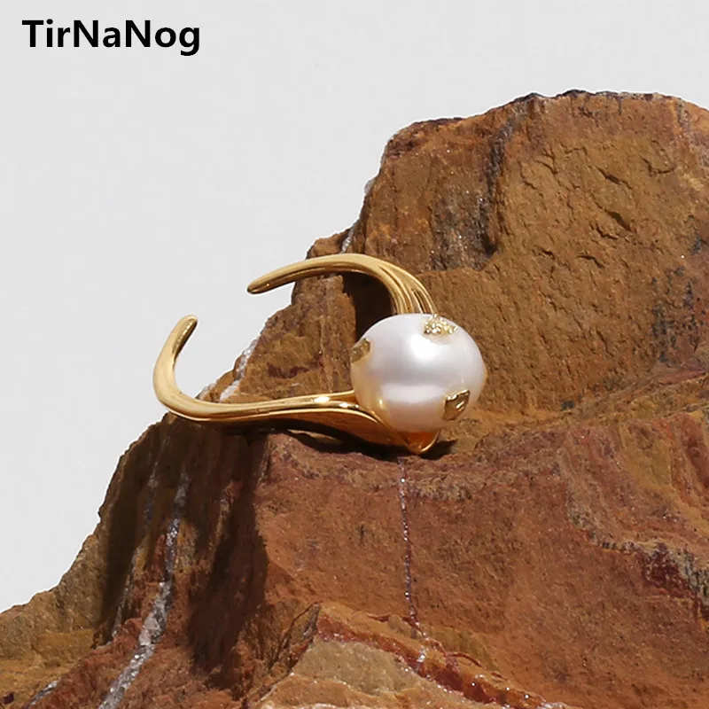 

TirNaNog Unique Design Irregular Baroque Natural Freshwater Pearl Ring Fashion Classic Luxury Distortion Index Finger Ring