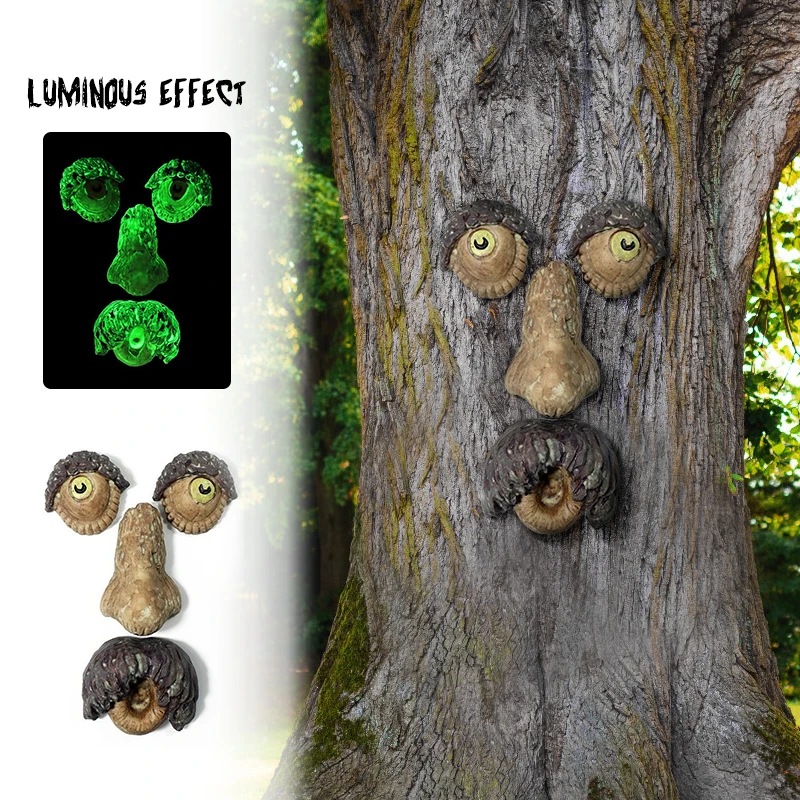 

Светящееся забавное дерево для пожилых людей, полимерное лицо с изображением лая, призрака, дерево с изображением лая, особенности для лица, искусственное украшение для сада