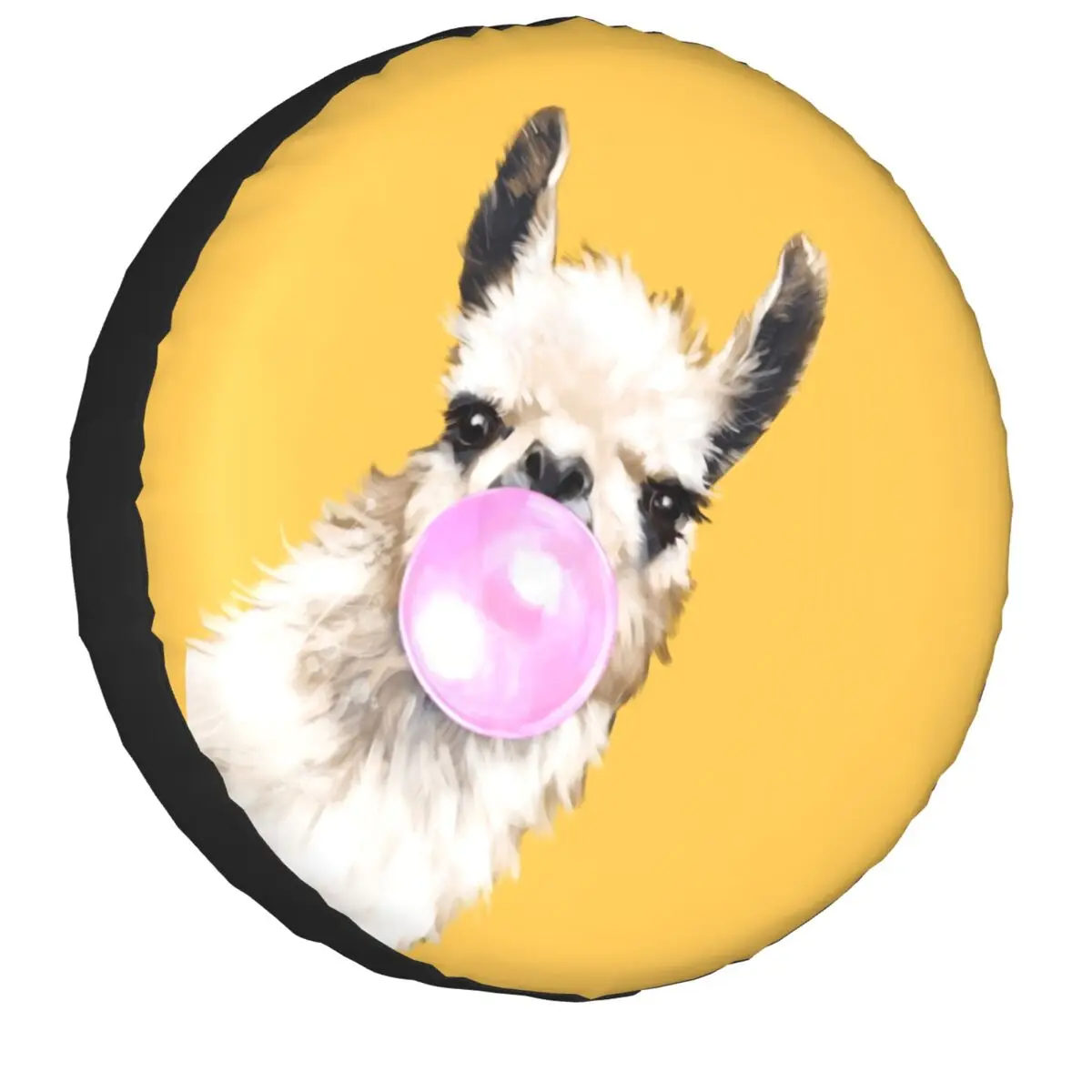 

Bubble Gum Sneaky Llama In Mustard Yellow Spare Wheel Tire Cover Alpaca Animal For Jeep SUV Vehicle Accessories 14-17 Inch