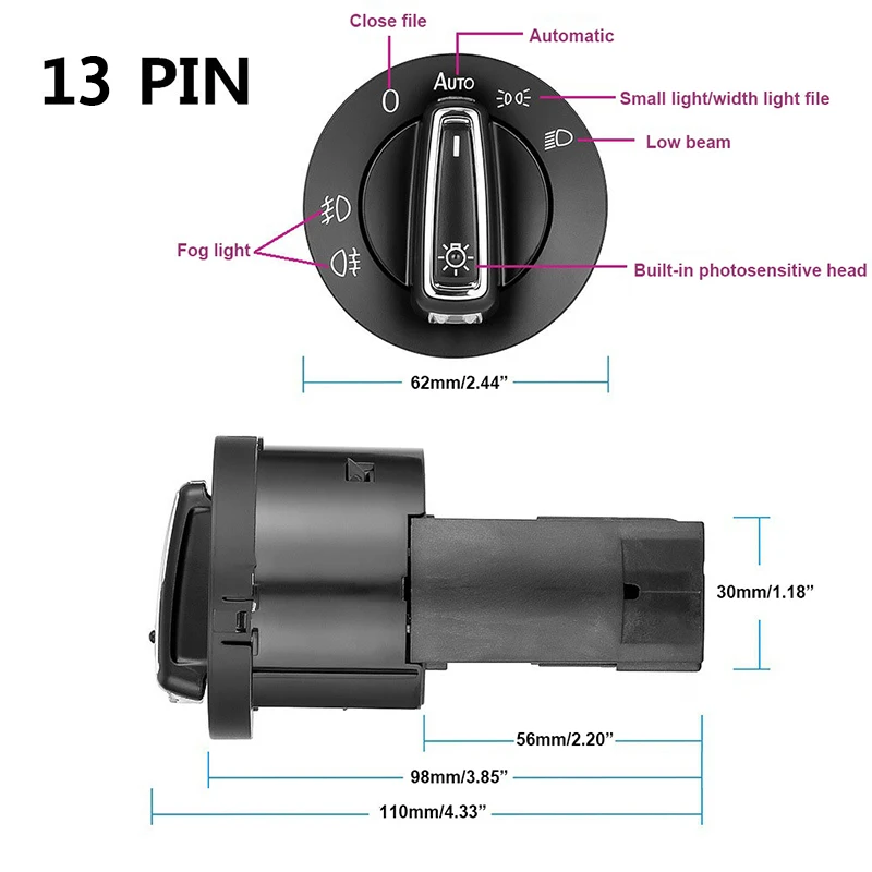 Automatic Headlight Switch 10PIN 13PIN Fog Light For Volkswagen Golf MK4 Jetta Passat B5 Bora Polo Auto Lighting Accessories images - 6