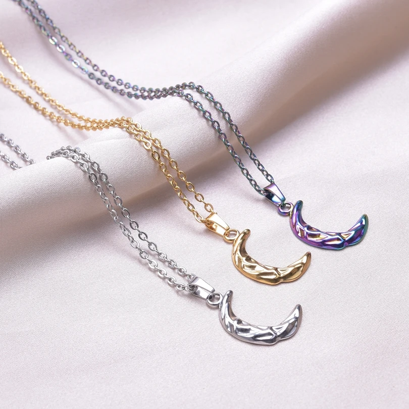 

Irregular Bumpy Crescent Moon Pendant Necklaces For Women Accessories Girl Choker Stainless Steel Necklace Trendy Jewelry Gift