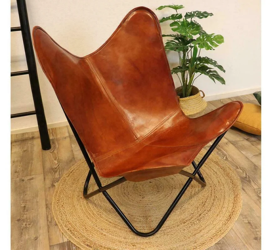 

Butterfly Chair Vintage Real Leather Hide Sleeper Seat Lounge Brown Chair