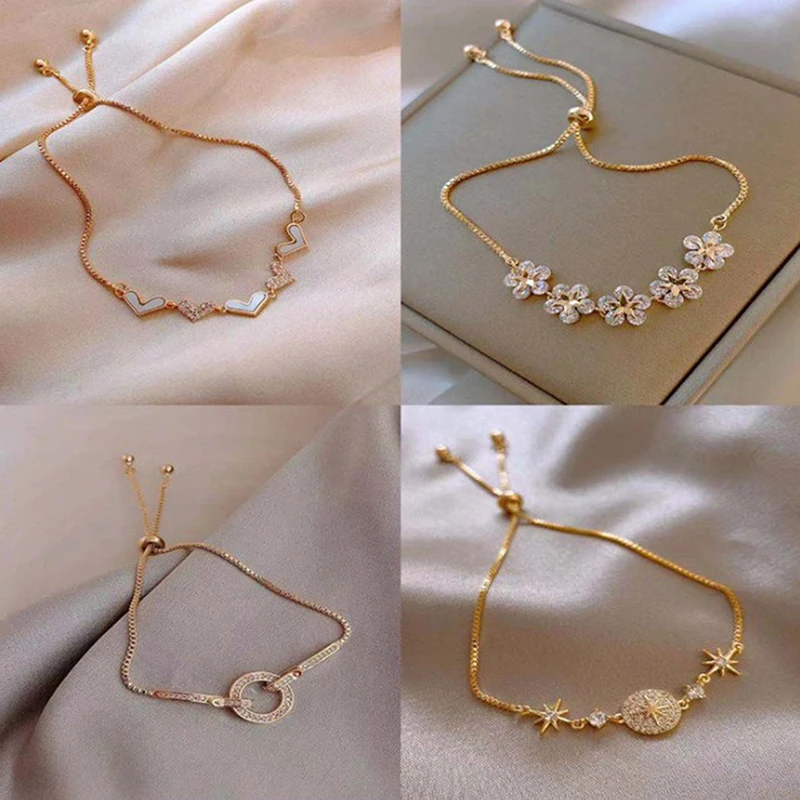 

Korean New Luxury Crystal Flower Cubic Zirconia Pendant Bracelet Women Round Bright Rhinestone Bracelet Jewelry