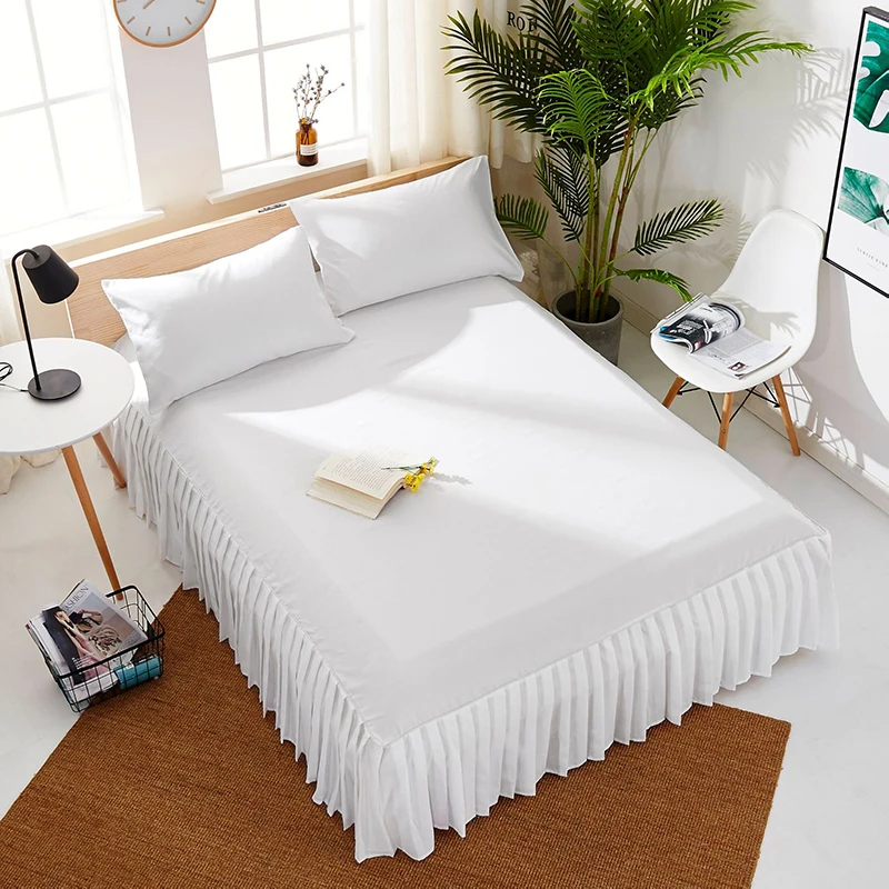 

White Bed Pleated Sheets Bed Skirt Hotel Bed Spreads Queen King Size Bed Sheet Sanded Pure Color Beauty Salon Bed Cover