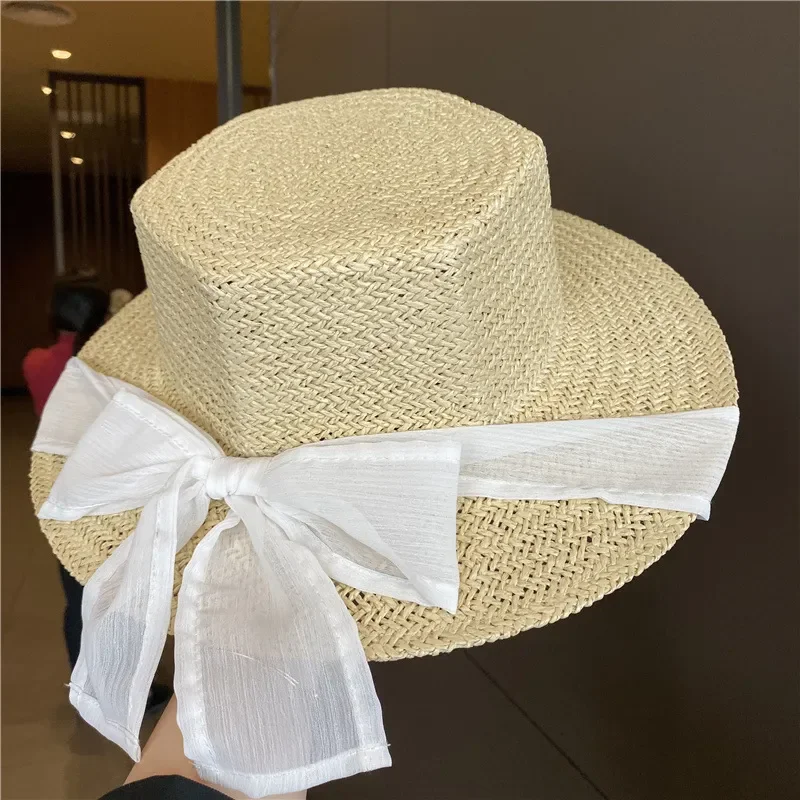 

Шляпа женская Соломенная с большими полями, Панама от солнца в стиле ретро, Пляжная Панама из пшеничной соломы, шляпа от солнца