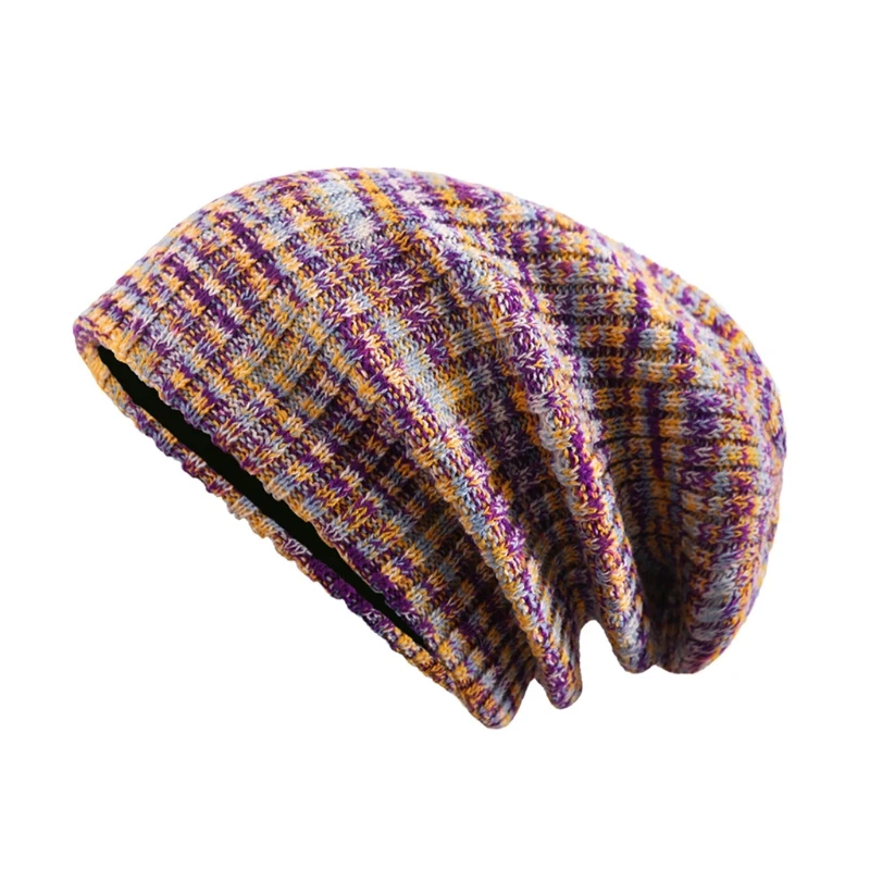 

Plus Velvet Wool Hat Mixed Color Beanie Hat Knitted Hat Thick for Festival Party