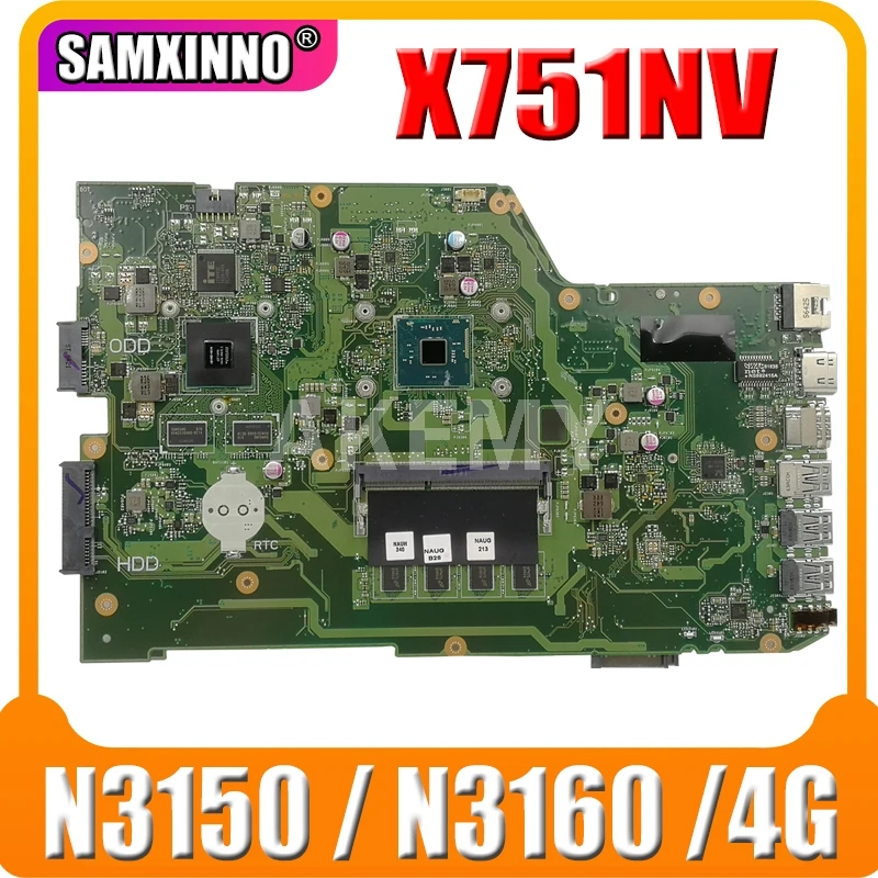 

SAMXINNO X751NV original mainboard for ASUS X751N Laptop motherboard X751NV mainboard with 4GB-RAM N3150 / N3160