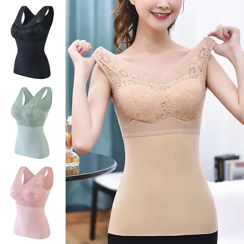 

Thermal Underwear Vest Thermo Lingerie Woman Winter Double-Sided Velvet Warm Seamless Top Lace Inner Wear Undershirt Intimate