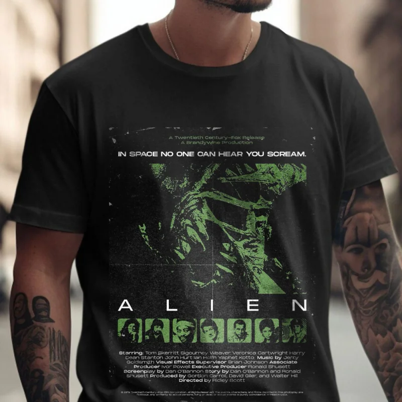 Фото Футболка Alien 1979 Fan Retro Sic-fi в подарок для мужчин, одежда с графическим принтом Xenomorph, топы всех размеров S-6XL, 100% хлопок, футболка унисекс с принтом №1