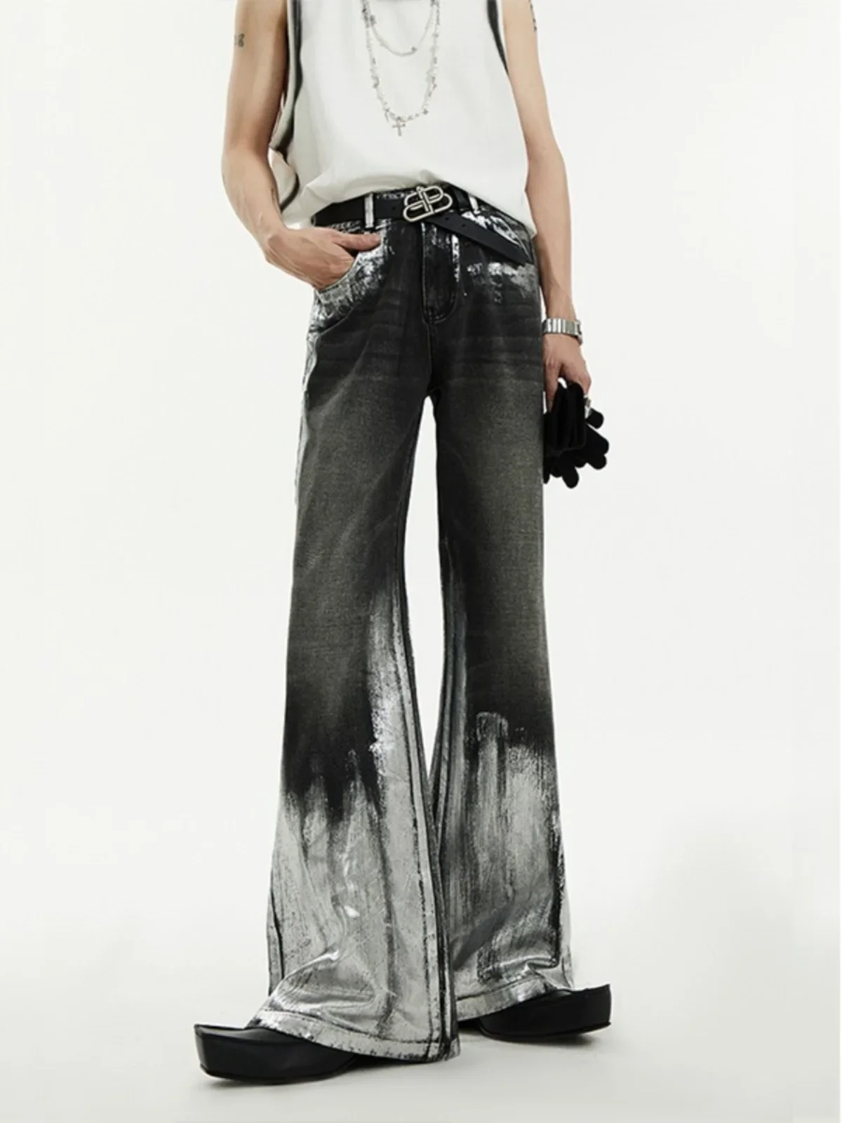 Серые женские свободные джинсы в винтажном стиле Харадзюку с высокой талией