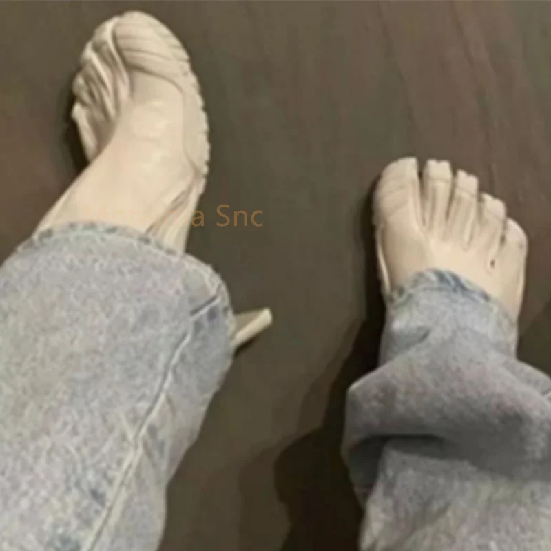 Five Fingers Boots High Toe Strange Style Woman Shoes Winter 2023 New In Black Ankle Sock Boot Female Slip-On Elastic Shoes