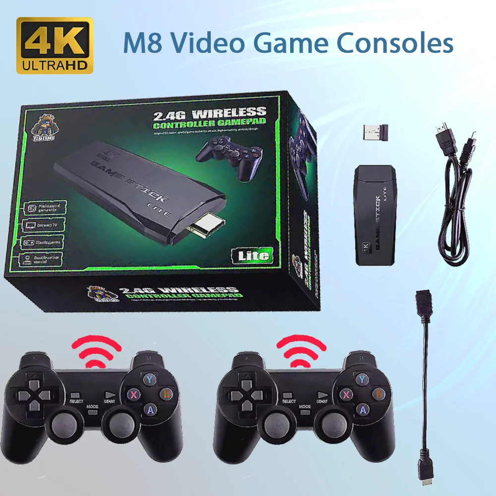 Консоли видеоигр M8 4K 10000 HD 2 4 ГГц двойные беспроводные контроллеры поддержка PS1 ATARI