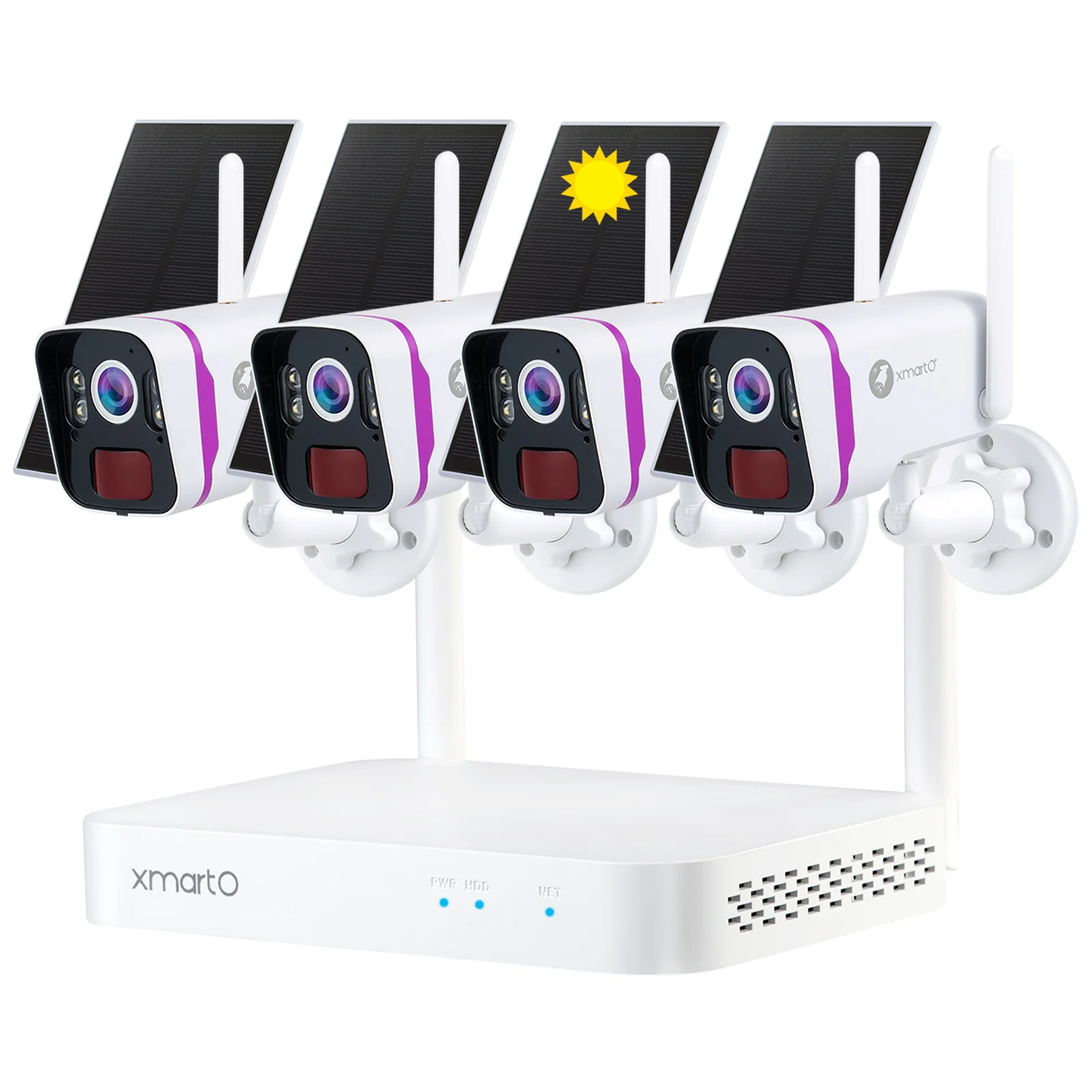 XMARTO 100% Беспроводная солнечная батарея, 4 комплекта 2K 4MP QHD CCTV Camera Kit с 4K 10CH WiFi NVR