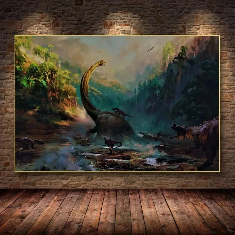 Современный стиль динозавра периода Юрского постер напечатанный на холсте без