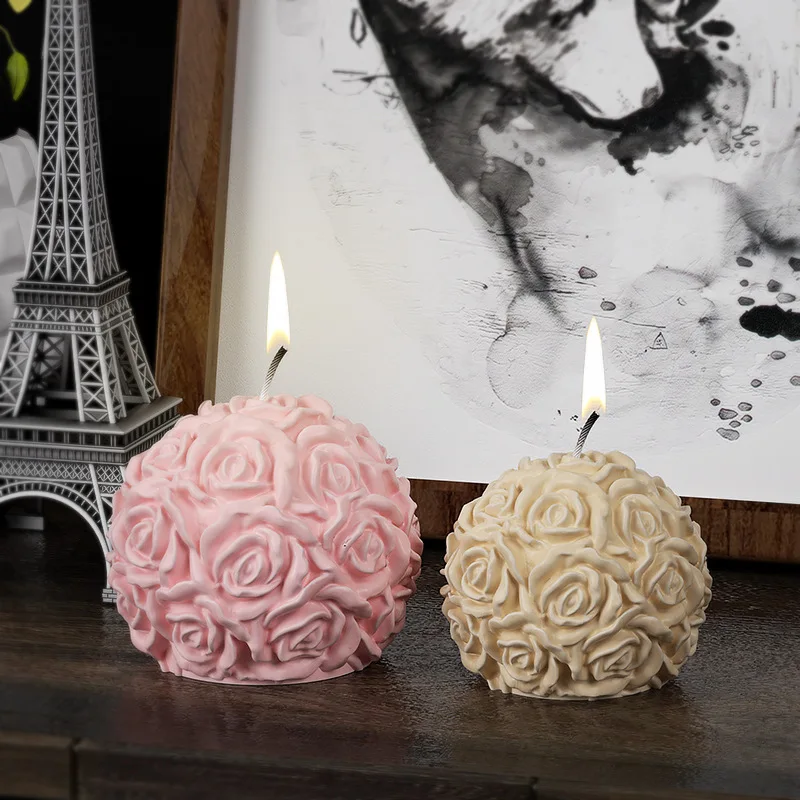 

Multi Size Rose Flower Ball Candle Silicone Mold Desktop Decor DIY Epoxy Resin Crystal Mould Cake Chocolate Ice Ball Molds Gift