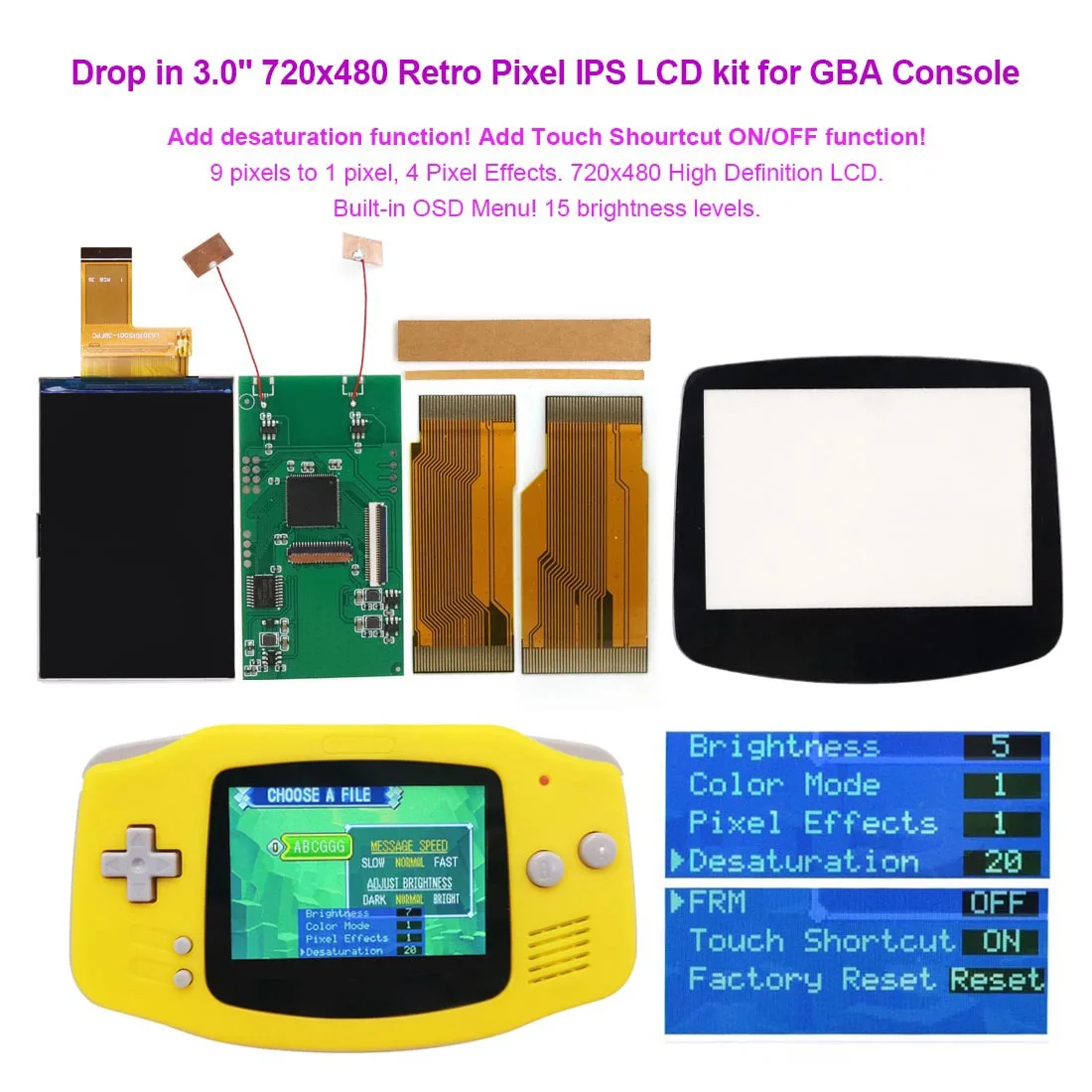 Hispeedido Desaturation V5 Drop In 3 0 дюйма 720x480 Ретро пиксельный IPS ЖК-дисплей с подсветкой и без