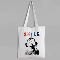 girl canvas tote bag letter reusable shopping bag art small tote bag funny package no zipper cartoon tote bag